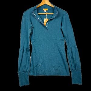 Women Tulle Long Sleeve Y2K Henley Lacey Snap Top Sz M Pointelle Jersey NWT 2000